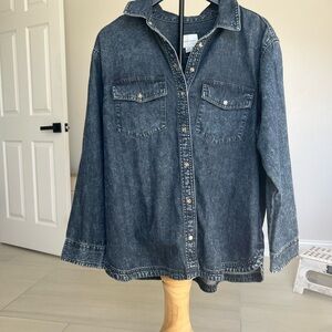 American Eagle Outfitters Dark Blue Denim Shirt